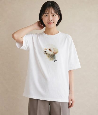 Tシャツ レディース 愛犬 犬 いぬ イラスト カフェコーデ 通学 誕生日プレゼント 白T YMAZO