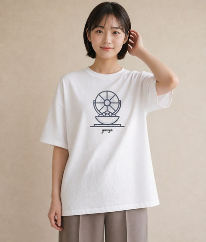 デザインTシャツ レディース 扇子 そよ風 ナチュラル アンティーク イラスト 可愛い ルームウェア ギフト 白T YMAZO
