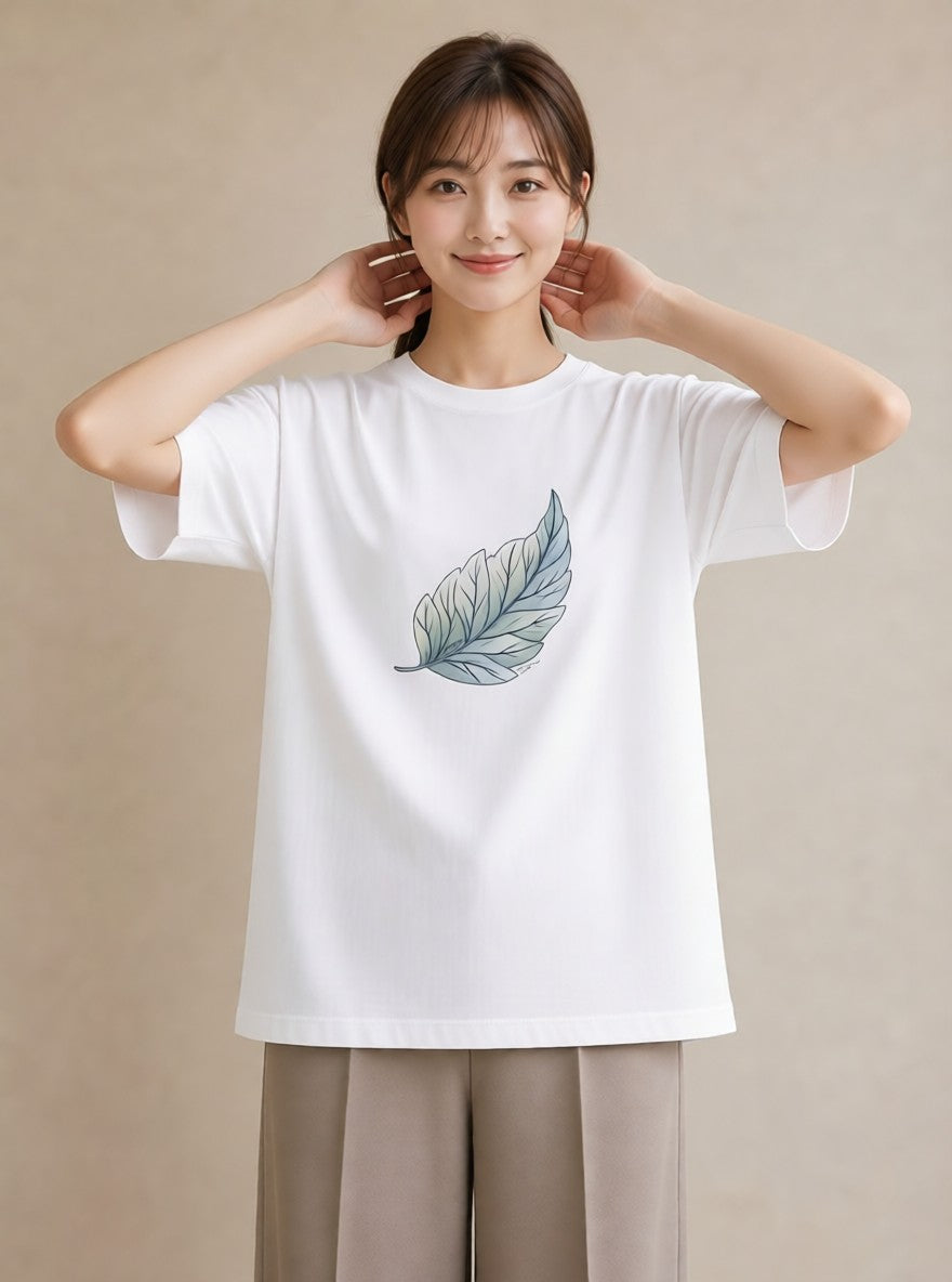 半袖Tシャツ レディース 葉っぱ 植物 ボタニカル イラスト ポップ カジュアルコーデ 買い物 白T YMAZO