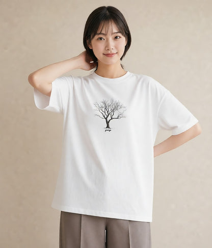 プリントTシャツ レディース 青の水彩 風景 ブルー ナチュラル アンティーク イラスト こなれ感 おしゃれギフト 社会人 白T YMAZO