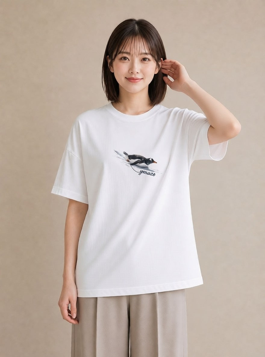 Tシャツ レディース コウテイペンギン 動物 アニマル イラスト 上品 20代 カジュアルコーデ 白T YMAZO