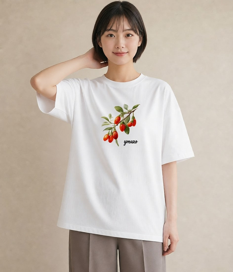 グラフィックTシャツ レディース 木の実 植物 ボタニカル イラスト 普段使い 海 カフェ巡り 白T YMAZO