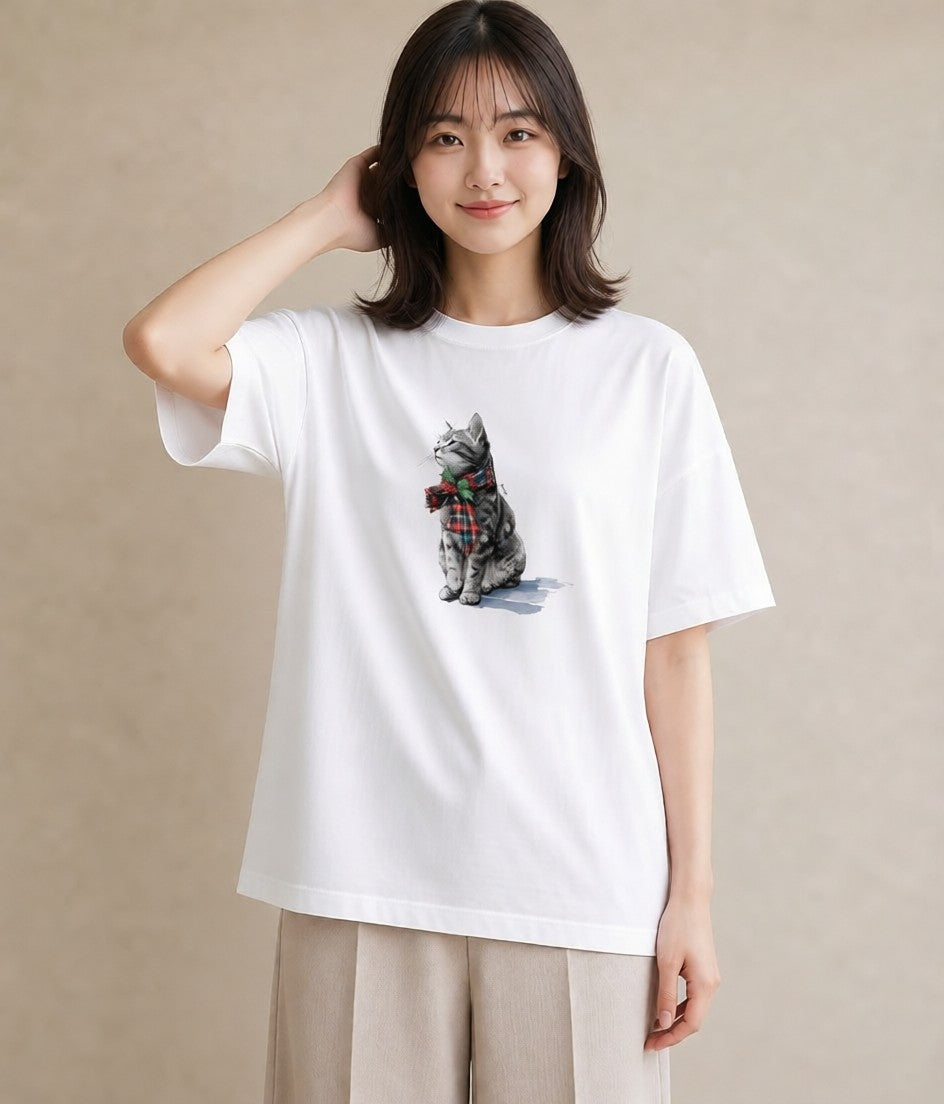 プリントTシャツ レディース サバトラ 猫 ねこ イラスト ポップ 社会人 女性 白T YMAZO