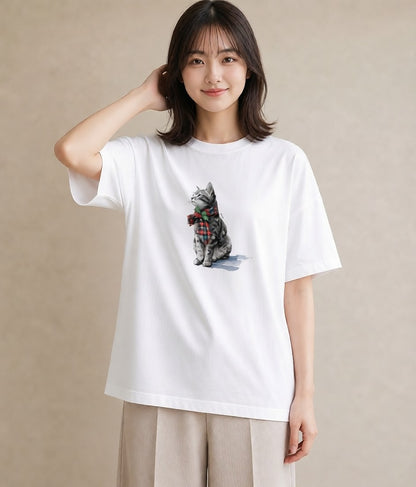 プリントTシャツ レディース サバトラ 猫 ねこ イラスト ポップ 社会人 女性 白T YMAZO