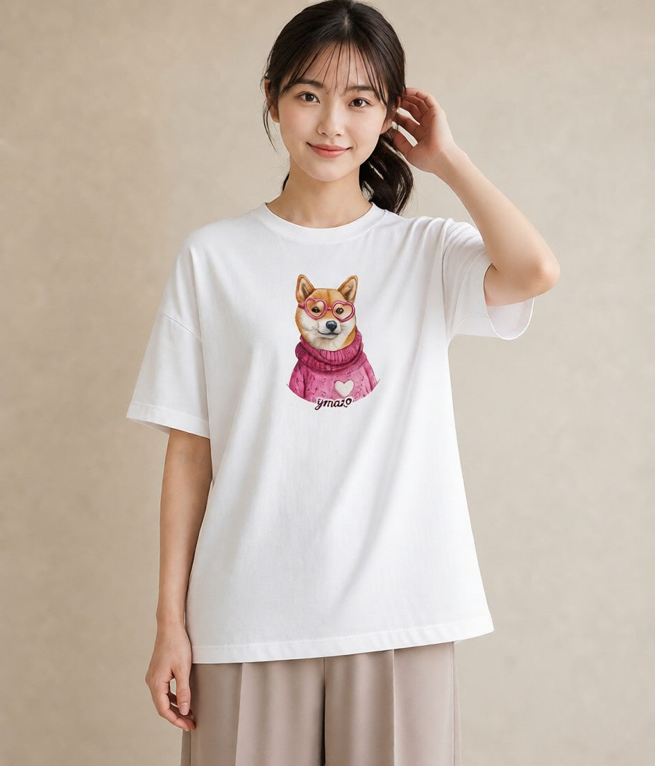 デザインTシャツ レディース 柴犬 しばいぬ 犬 いぬ イラスト シック カフェ巡り 女子会 白T YMAZO