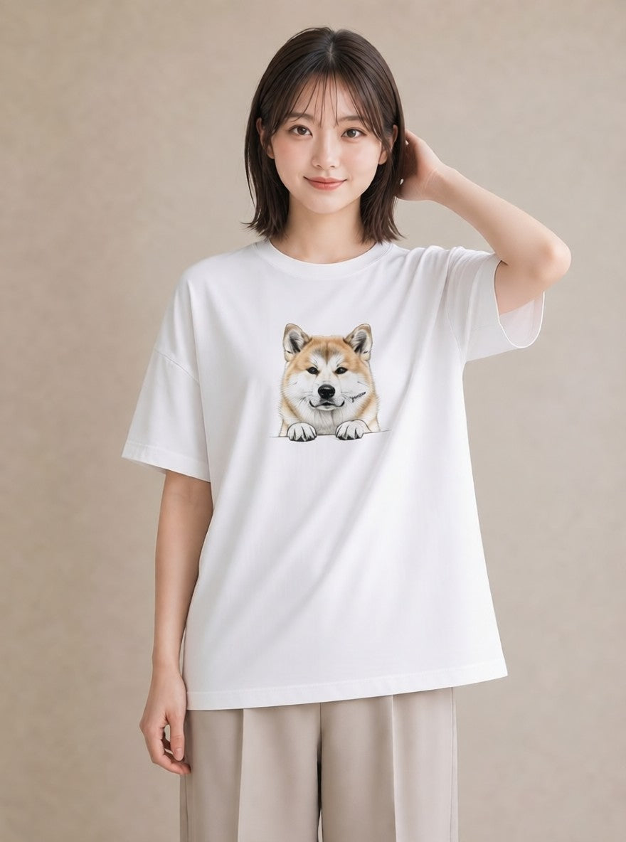 プリントTシャツ レディース 秋田犬 犬 いぬ イラスト 個性的 送別ギフト 通勤 白T YMAZO