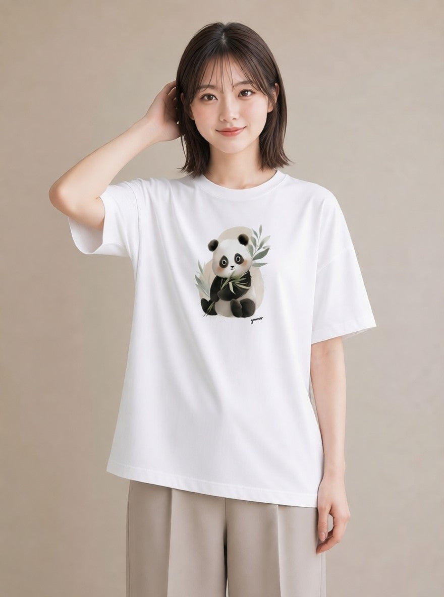 グラフィックTシャツ レディース パンダ 動物 アニマル イラスト シック 誕生日プレゼント 綿100 白T YMAZO