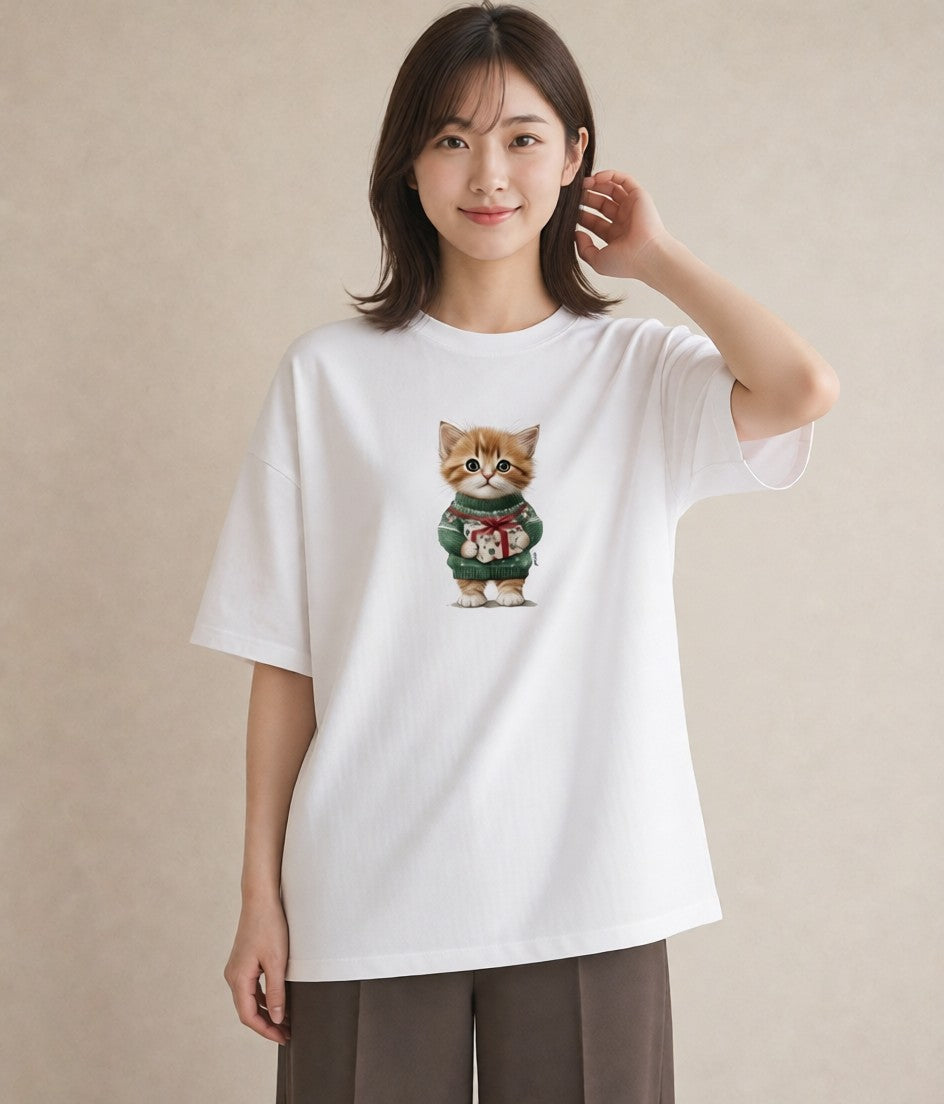 デザインTシャツ レディース 子猫 猫 ねこ イラスト ミニマル 春服 ミセス 白T YMAZO