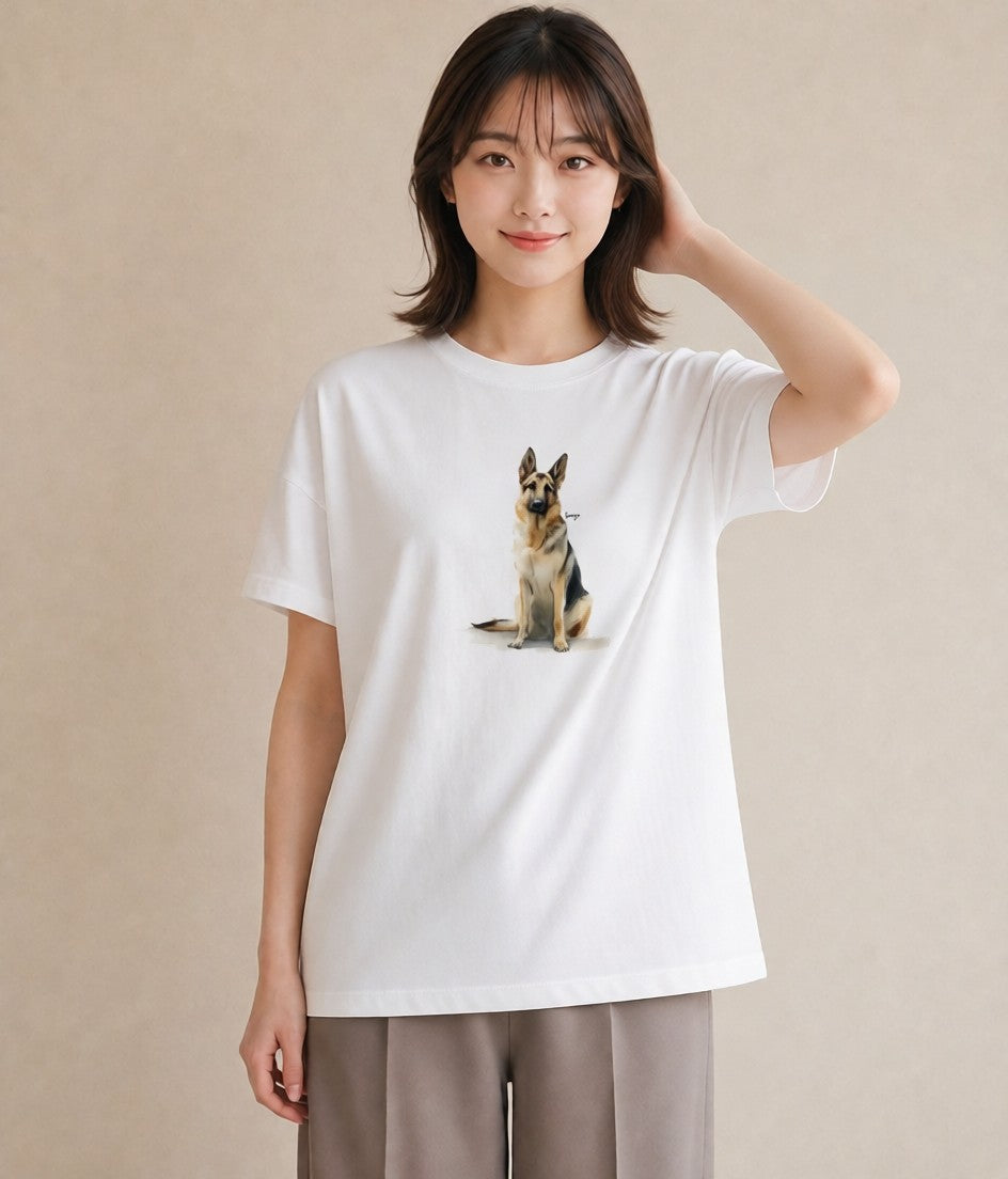 半袖Tシャツ レディース ジャーマンシェパード 犬 いぬ イラスト フェミニン 旅行 母娘コーデ 白T YMAZO