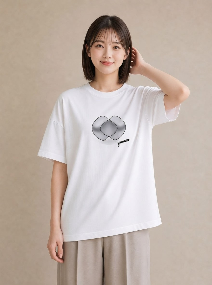 プリントTシャツ レディース パールピアス アクセサリー ナチュラル アンティーク イラスト 淡色 旅行用 海 白T YMAZO