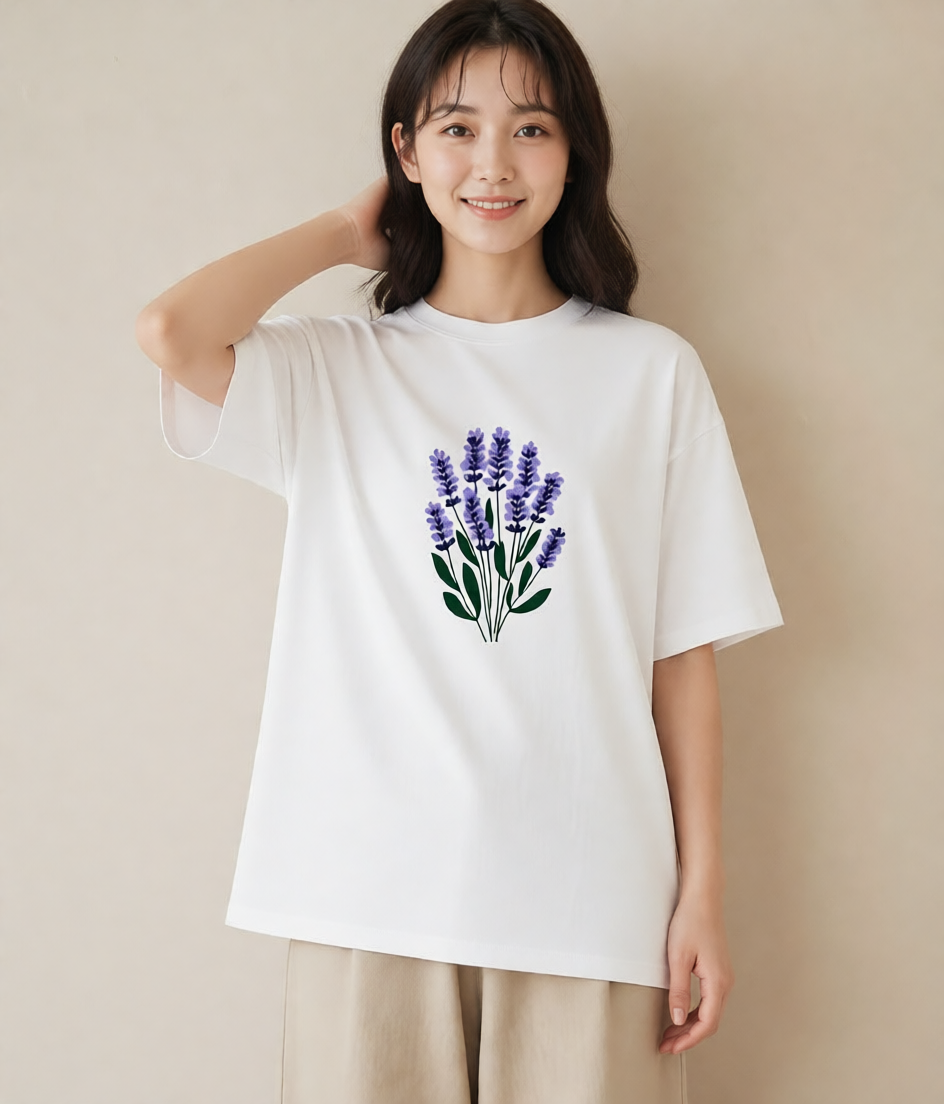 Tシャツ レディース ラベンダー 花 花柄 イラスト アート風 ギフト 母の日 白T YMAZO