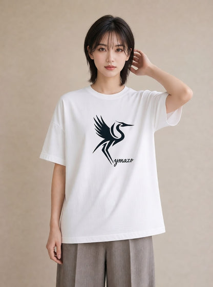 プリントTシャツ レディース 折り鶴 折り紙 ナチュラル アンティーク イラスト 線画 散歩 お出かけ 白T YMAZO