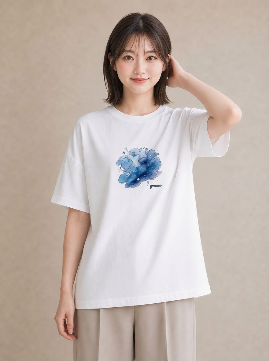 デザインTシャツ レディース 牡牛座 星空 宇宙 イラスト 普段使い 送別ギフト 通勤 白T YMAZO