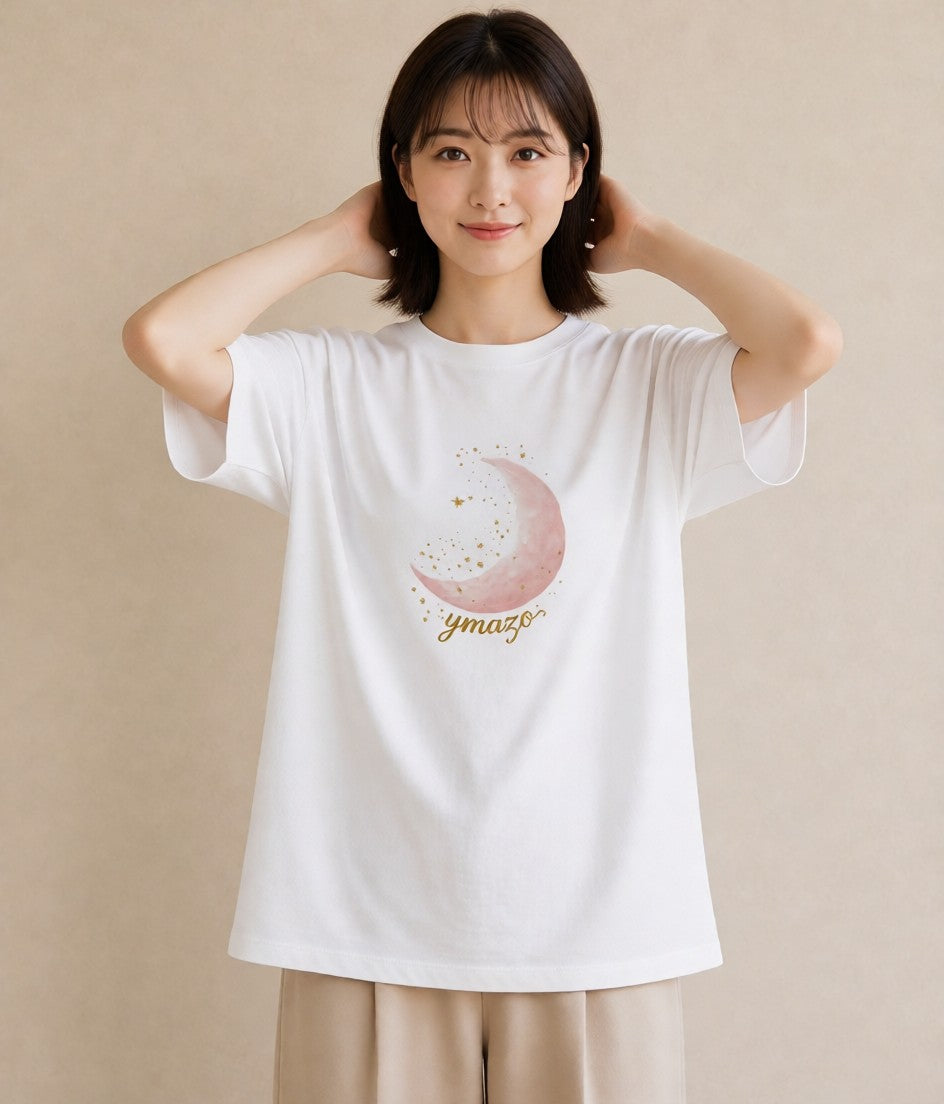 半袖Tシャツ レディース 三日月 星空 宇宙 イラスト ゆるコーデ お揃い 親子 白T YMAZO