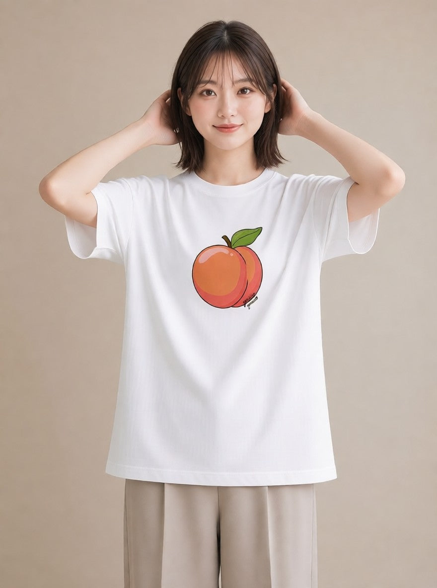 グラフィックTシャツ レディース もも 食べ物 フード イラスト 韓国風 カフェ巡り 女子会 白T YMAZO