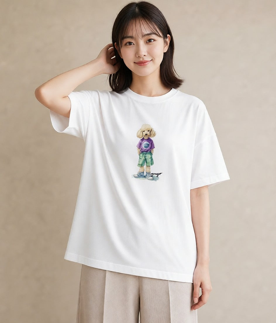 デザインTシャツ レディース トイプードル プードル 犬 いぬ イラスト モード 旅行 母娘コーデ 白T YMAZO