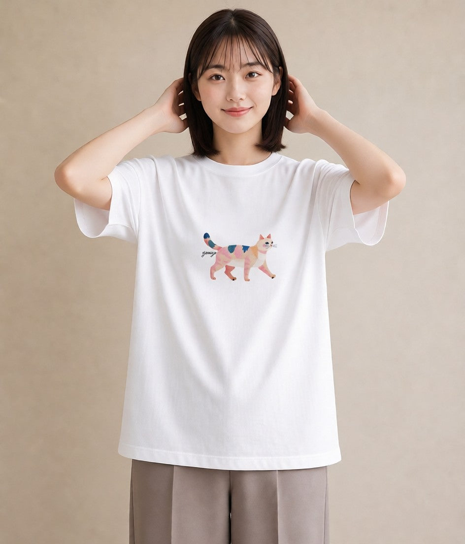 グラフィックTシャツ レディース ねこ 猫 ネコ イラスト 韓国風 夏コーデ 通学 白T YMAZO