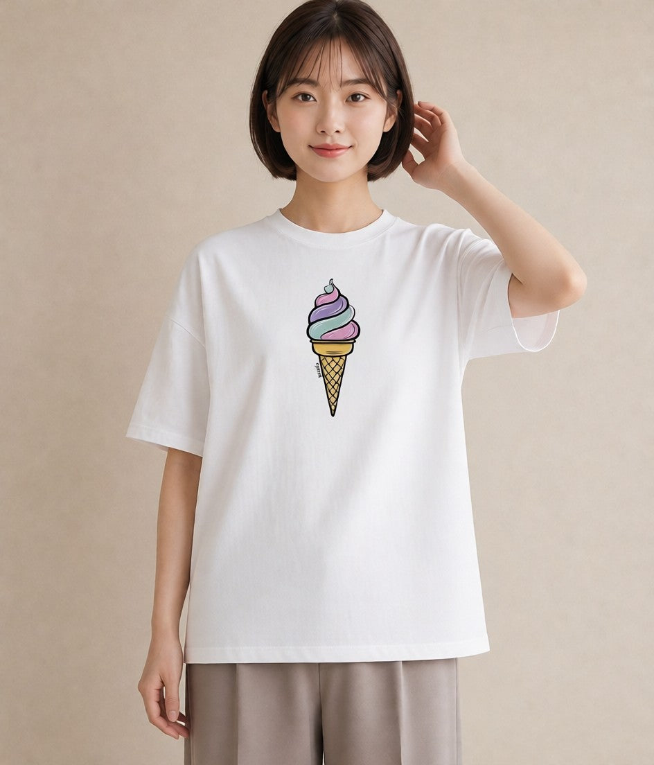 グラフィックTシャツ レディース ソフトクリーム 食べ物 フード イラスト アート風 週末コーデ 敬老の日 白T YMAZO