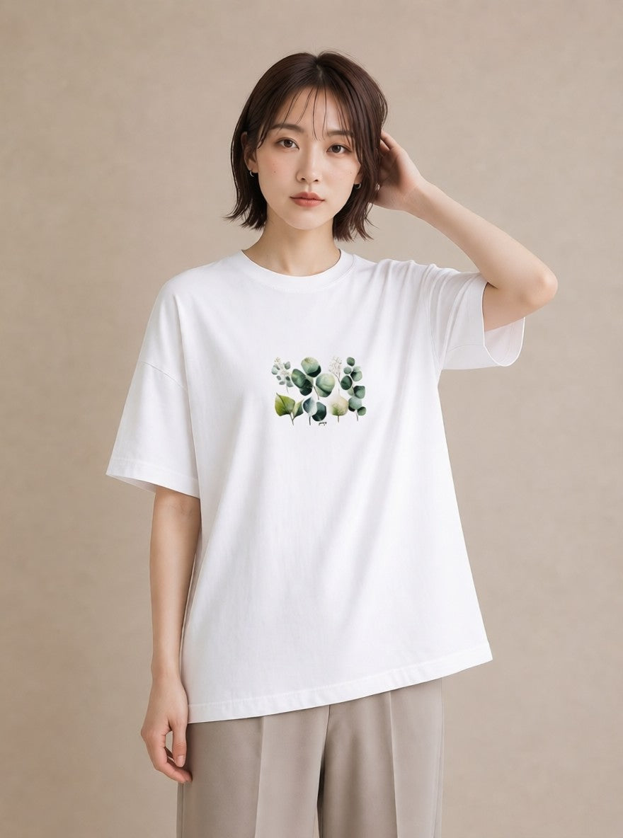 プリントTシャツ レディース ボタニカル 植物 イラスト 水彩風 休日 ペアコーデ 白T YMAZO
