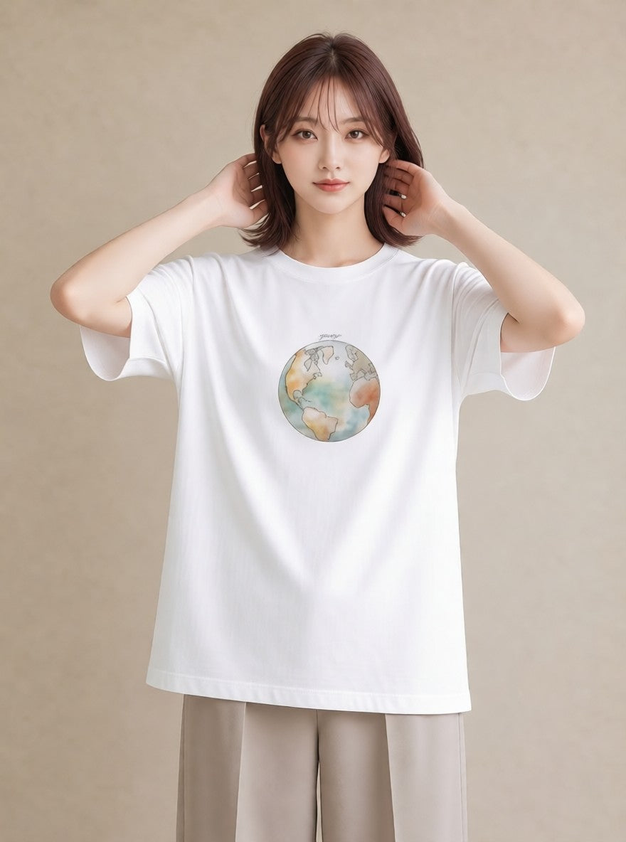 グラフィックTシャツ レディース オーロラ 星空 宇宙 イラスト 個性的 お出かけ 普段着 白T YMAZO