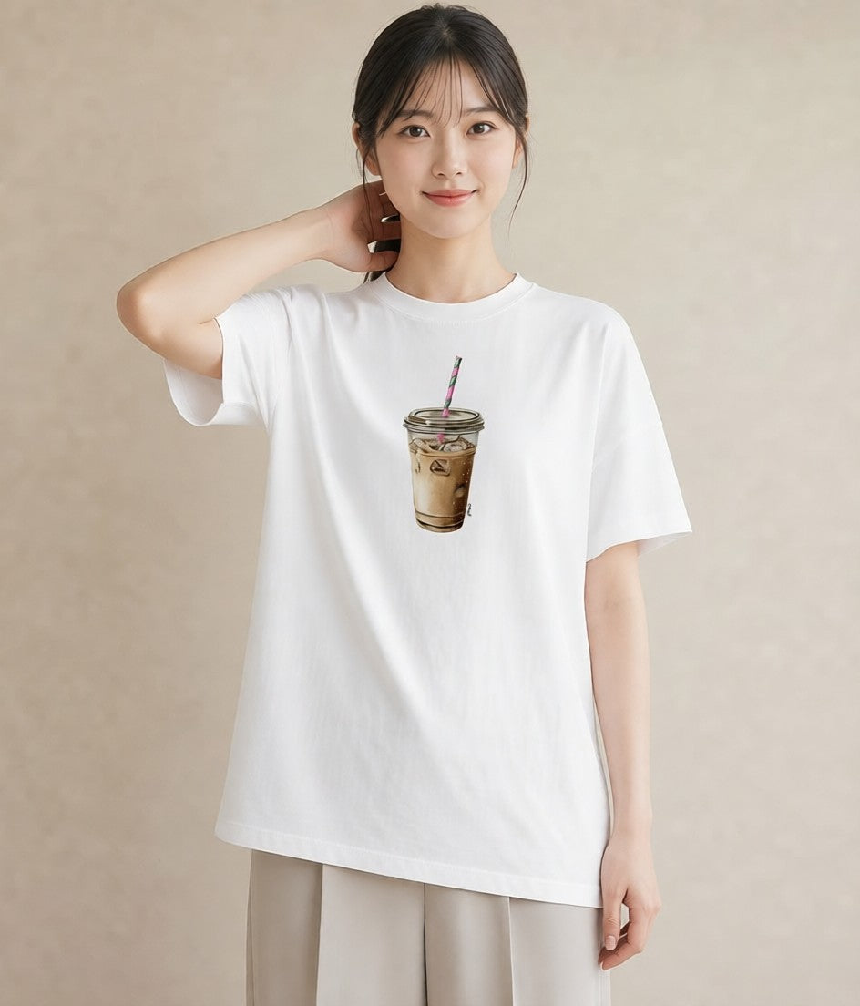 デザインTシャツ レディース コーヒー 珈琲 カフェ 食べ物 フード イラスト お洒落 デイリーウェア 休日 白T YMAZO