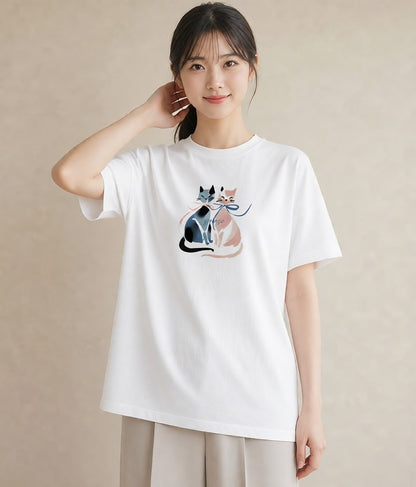 Tシャツ レディース シャム柄 猫 ねこ イラスト レトロ 女子会 お揃い 白T YMAZO