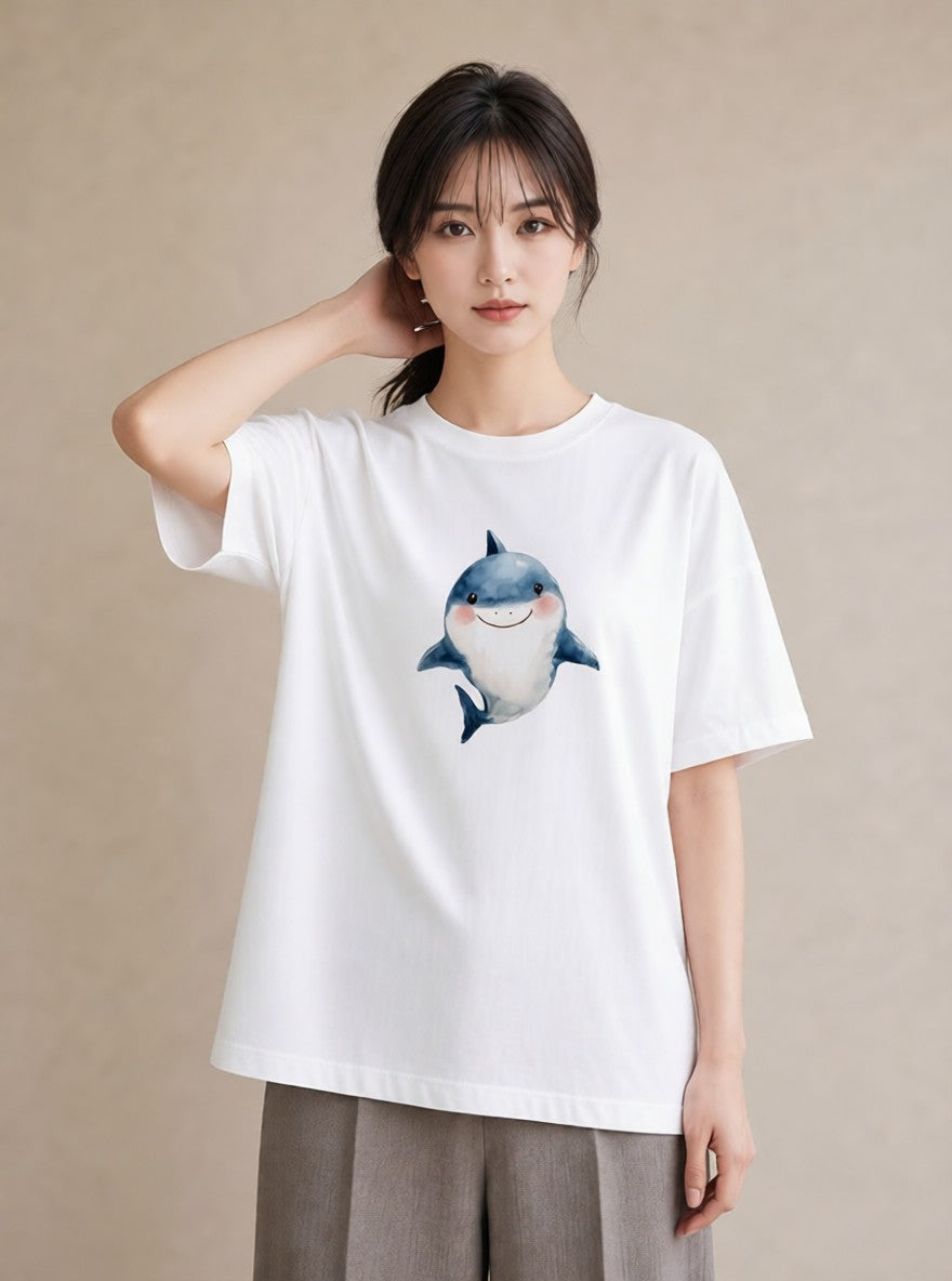 半袖Tシャツ レディース クジラ 海の生き物 海 イラスト きれいめ 買い物 夏コーデ 白T YMAZO