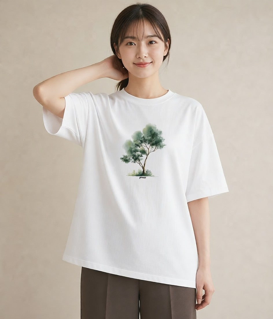 半袖Tシャツ レディース 雨上がりの小道 雨上がり 小道 ナチュラル アンティーク イラスト ゆるコーデ 通学 誕生日プレゼント 白T YMAZO