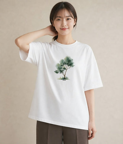 半袖Tシャツ レディース 雨上がりの小道 雨上がり 小道 ナチュラル アンティーク イラスト ゆるコーデ 通学 誕生日プレゼント 白T YMAZO