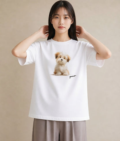 プリントTシャツ レディース 子犬 犬 いぬ イラスト ニュアンス 春服 ミセス 白T YMAZO