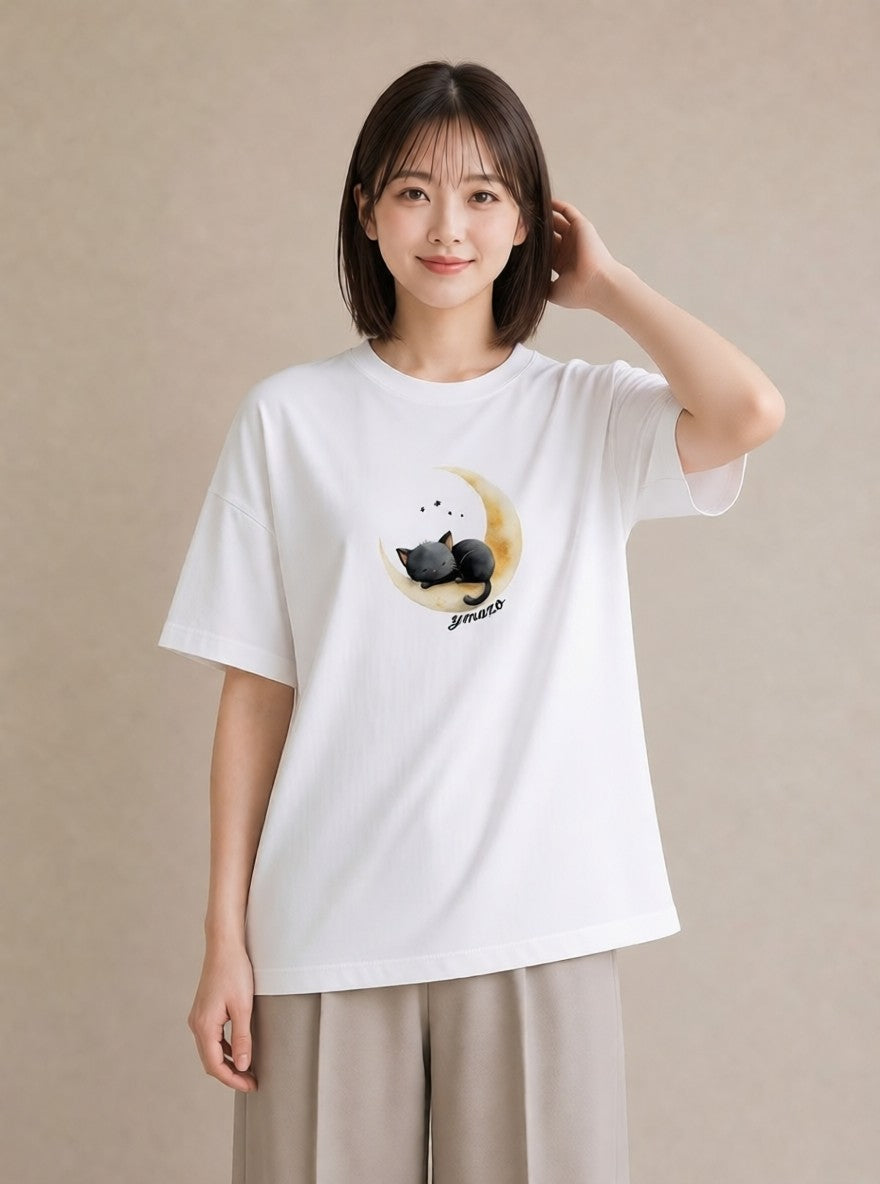 プリントTシャツ レディース 三日月 星空 宇宙 イラスト 旅行コーデ クリスマス 旅行 白T YMAZO