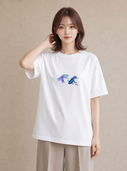 グラフィックTシャツ レディース グッピー ペット 動物 イラスト アート風 カジュアルコーデ 買い物 白T YMAZO