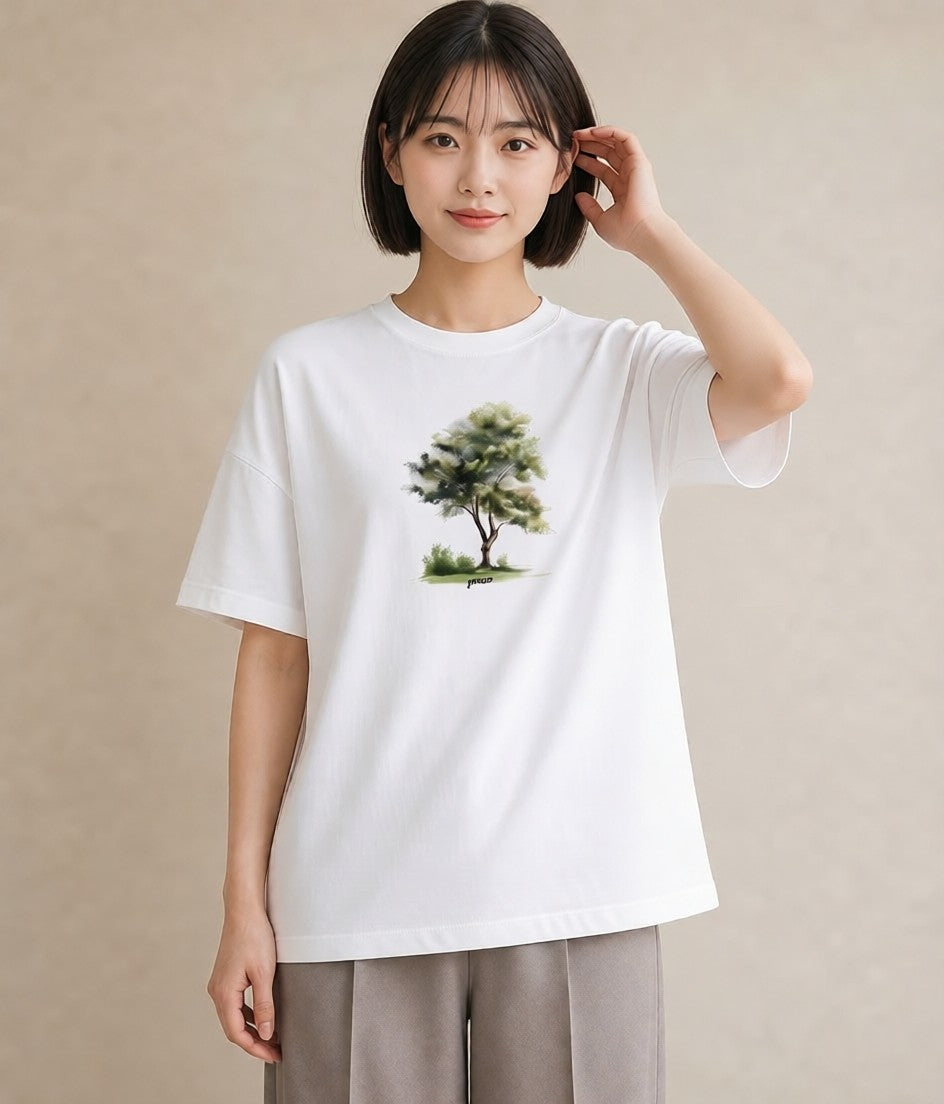 半袖Tシャツ レディース 青の水彩 風景 ブルー ナチュラル アンティーク イラスト シンプル 旅行 母娘コーデ 白T YMAZO