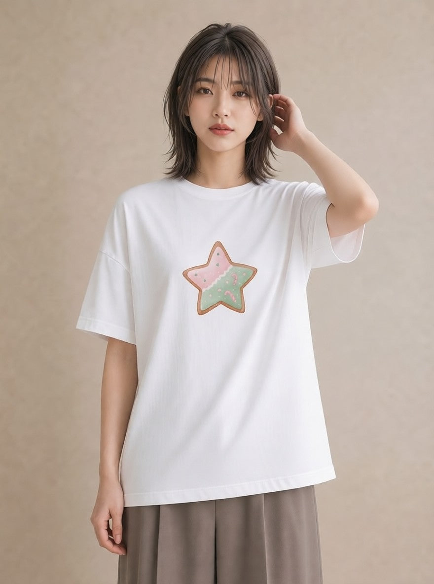 デザインTシャツ レディース マカロン 食べ物 フード イラスト お洒落 綿100 デート 白T YMAZO
