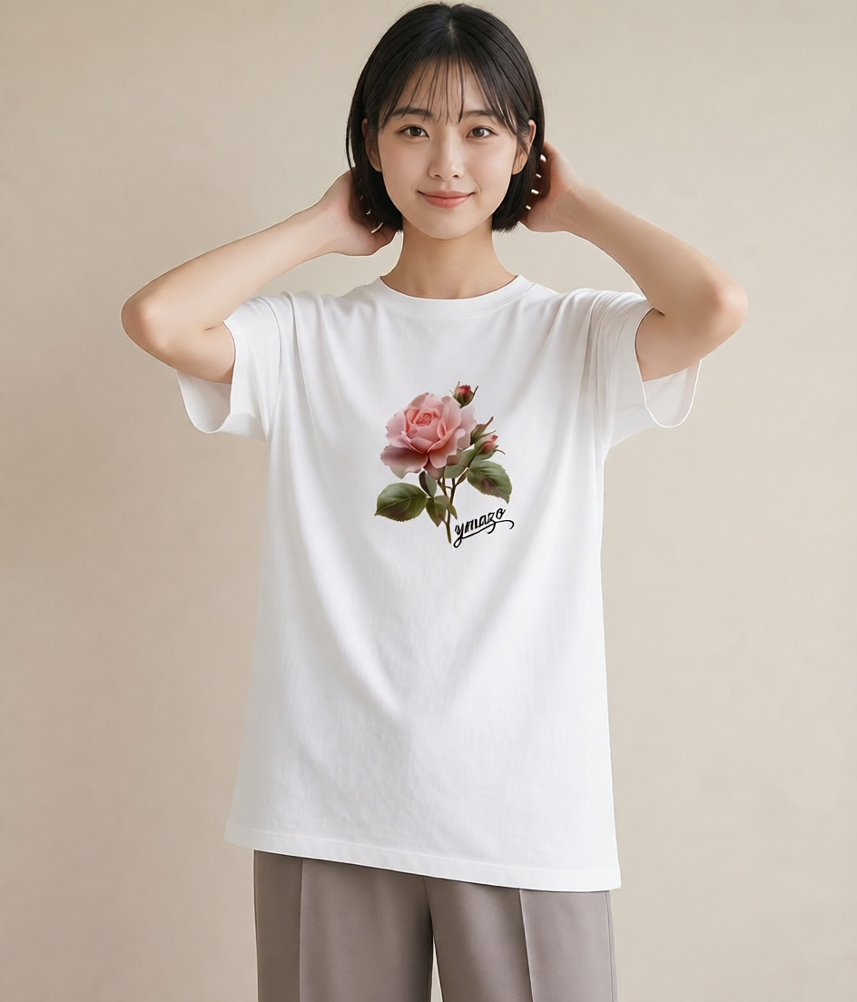 プリントTシャツ レディース バラ 薔薇 ローズ 花 花柄 イラスト ミニマル 旅行用 海 白T