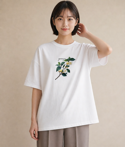 Tシャツ レディース 金木犀 花 花柄 イラスト ラフカジュアル 通勤 在宅 白T