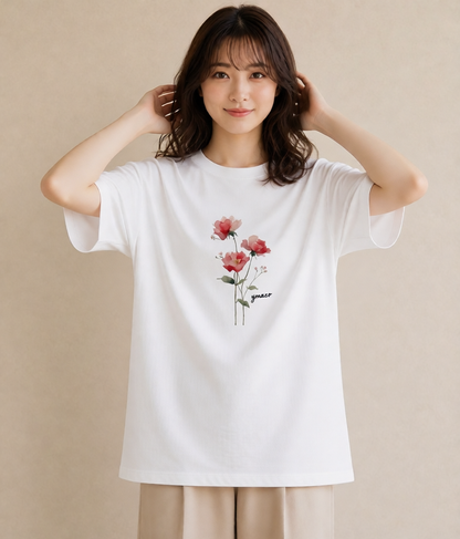 プリントTシャツ レディース バラ 薔薇 ローズ 花 花柄 イラスト ガーリー 女子会 お揃い 白T