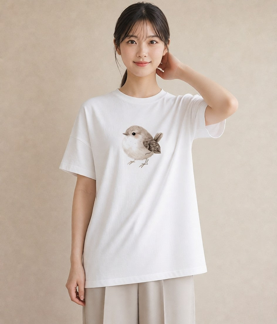 デザインTシャツ レディース 九官鳥 ペット 動物 イラスト 上品 春服 ミセス 白T YMAZO