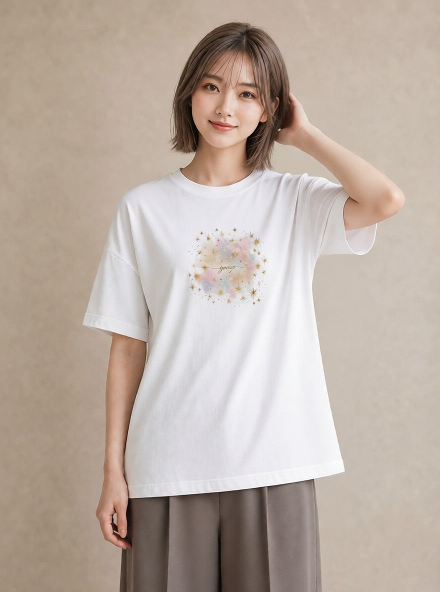 デザインTシャツ レディース 双子座 星空 宇宙 イラスト 普段使い デート 帰省 白T YMAZO