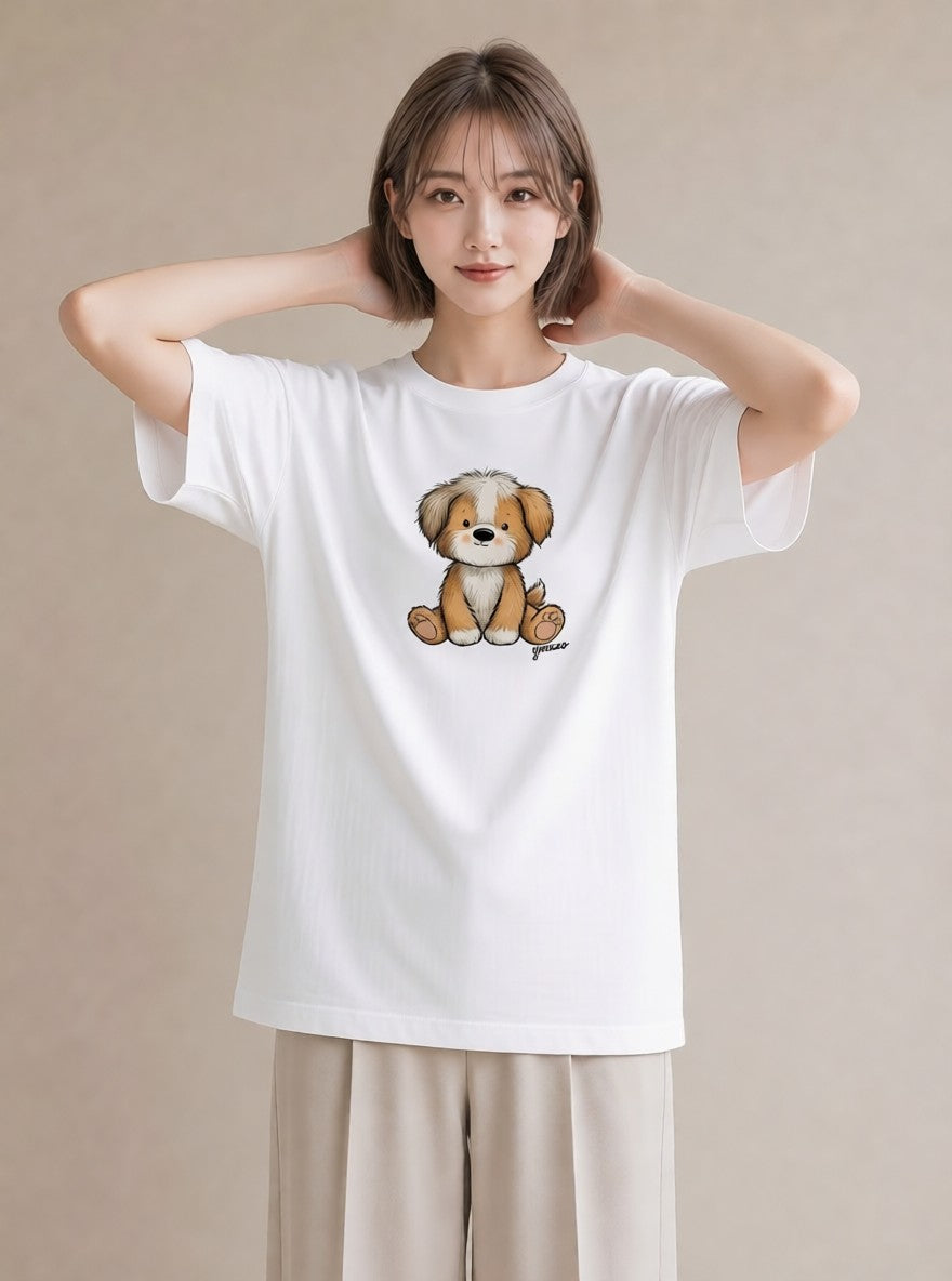 半袖Tシャツ レディース いぬ 犬 ワンコ イラスト 淡色 旅行 母娘コーデ 白T YMAZO