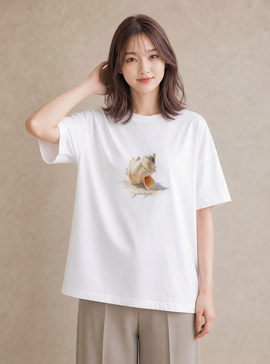 デザインTシャツ レディース ヤドカリ 海の生き物 海 イラスト アート風 デイリーウェア 休日 白T YMAZO