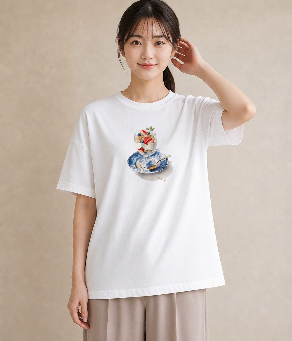 プリントTシャツ レディース パフェ 食べ物 フード イラスト 可愛い 敬老の日 ホワイトデー 白T YMAZO
