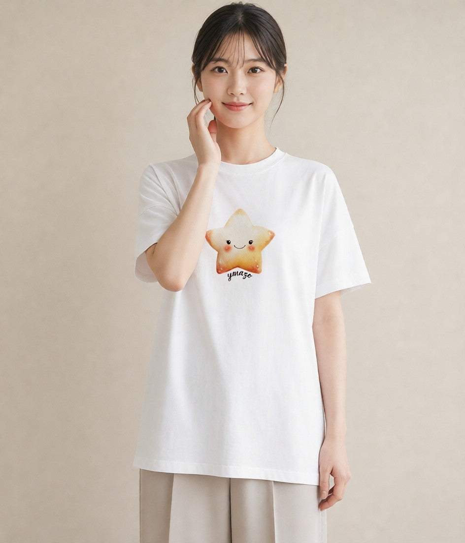 半袖Tシャツ レディース 流れ星 星空 宇宙 イラスト きれいめカジュアル 旅行 母娘コーデ 白T YMAZO