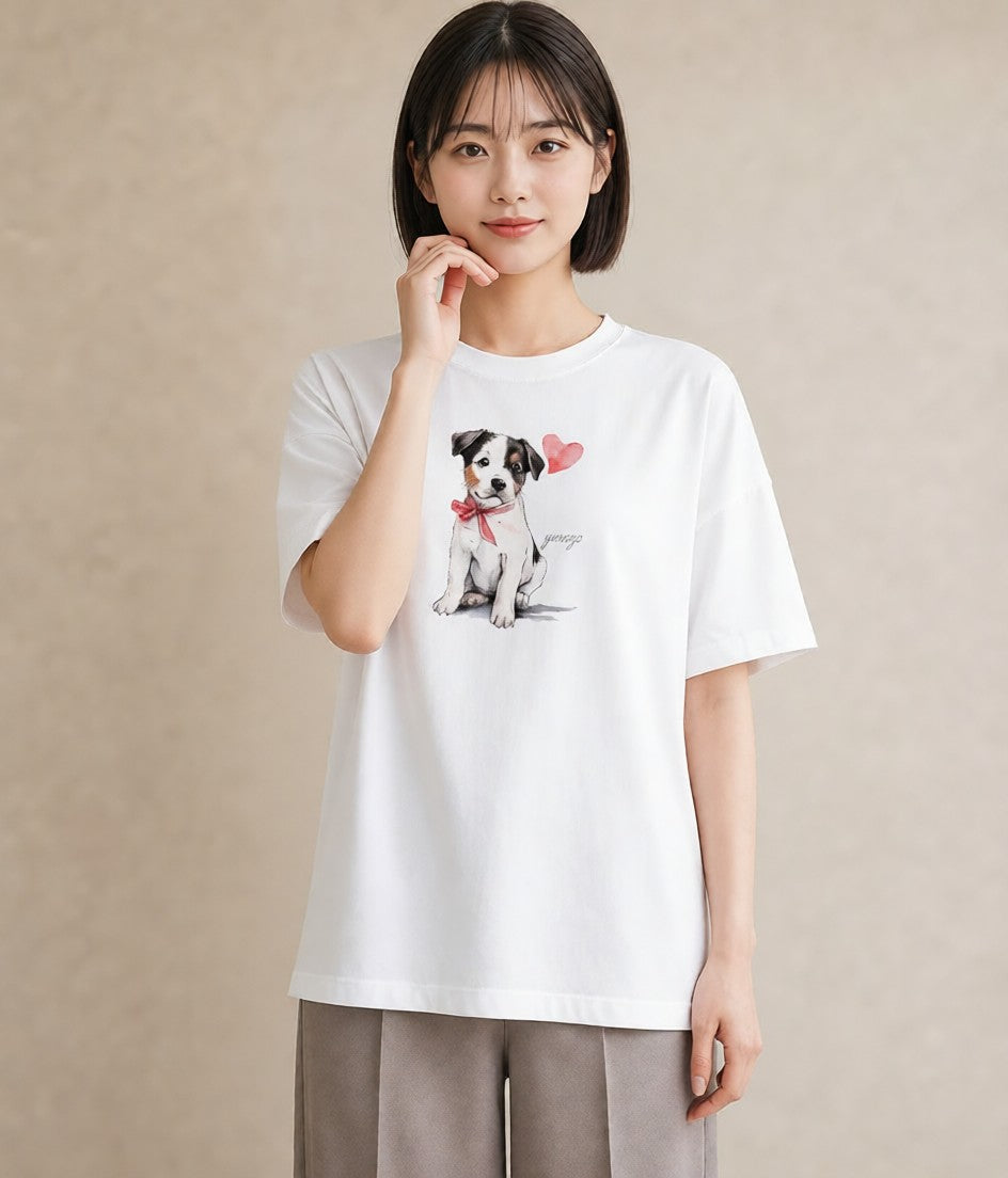 プリントTシャツ レディース 愛犬 犬 いぬ イラスト ゆるかわ 自分用 ルームウェア 白T YMAZO