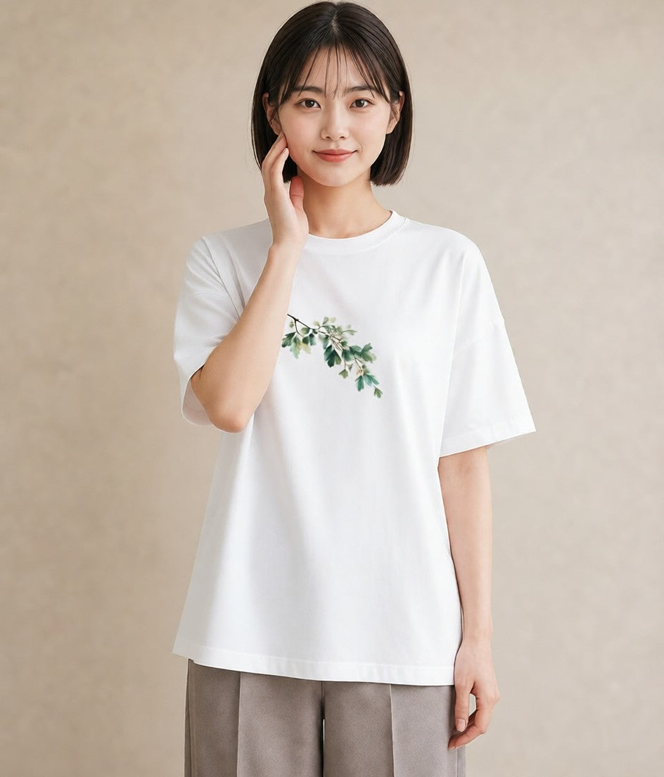 プリントTシャツ レディース 苔 植物 ボタニカル イラスト アート風 親子 20代 白T YMAZO