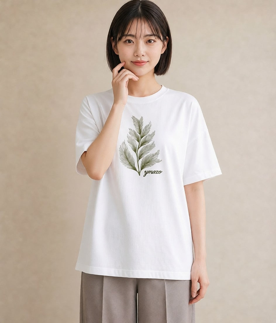 プリントTシャツ レディース シダ 植物 ボタニカル イラスト ラフ 母の日 ビーチ 白T YMAZO