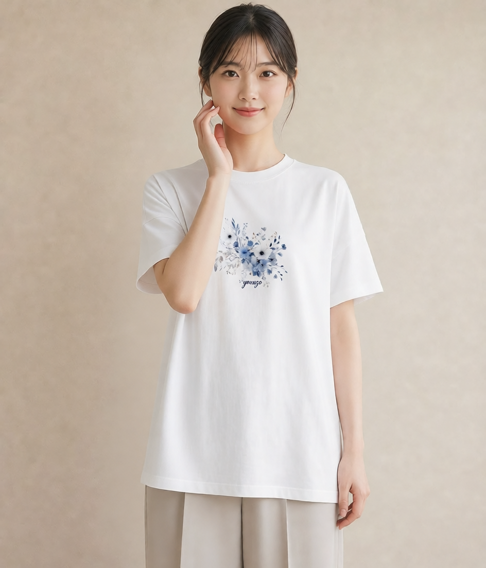 プリントTシャツ レディース 花 花柄 イラスト ヴィンテージ風 通勤 在宅 白T