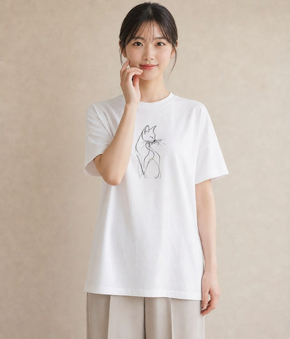 プリントTシャツ レディース 猫 ねこ ネコ イラスト 上品 社会人 女性 白T YMAZO