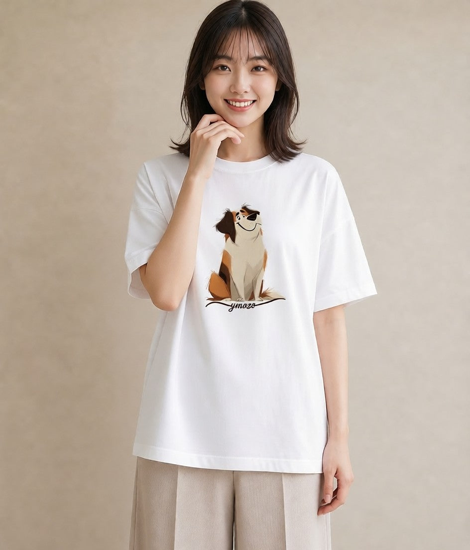 デザインTシャツ レディース 犬 いぬ イラスト モード 敬老の日 ホワイトデー 白T YMAZO