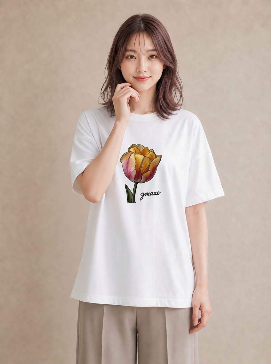 デザインTシャツ レディース チューリップ 花 花柄 イラスト お洒落 母の日 ビーチ 白T